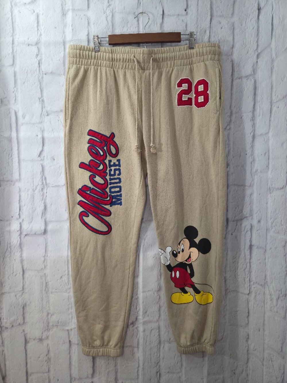 Disney Mickey Mouse Extra Large Beige Red Drawstring Jogger Lounge Sweatpants